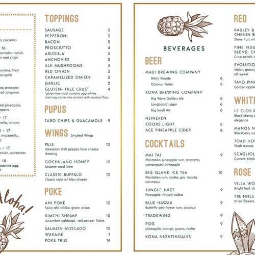 Hawaiian Pizzeria Menu Design