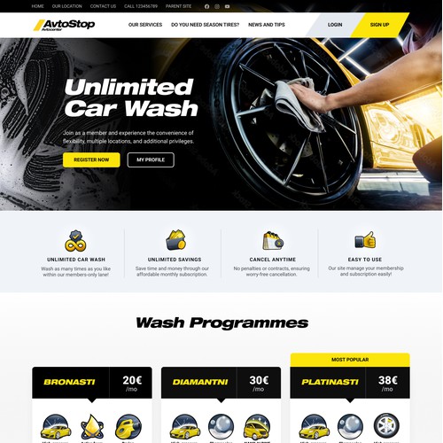 Car wash website with custom icons