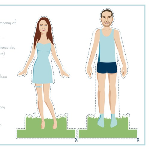 Paper doll designed wedding invites