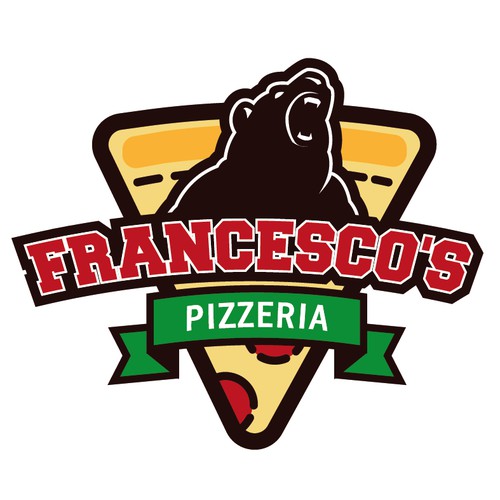 A mix logo for a pizza restaurant name FANCESCO"S PIZZERIA