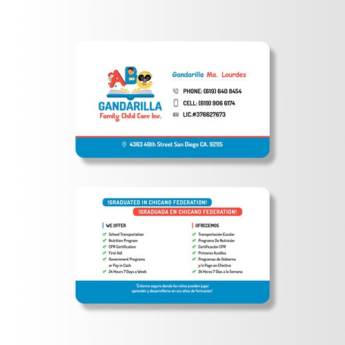 Gandarilla Family Child Care. business card design.
