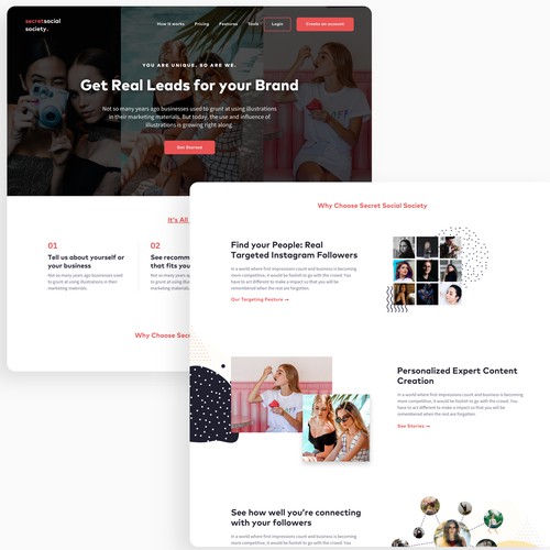 Landing page for social media marketing company