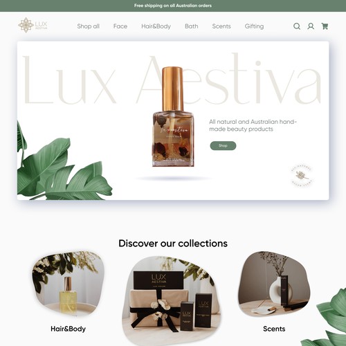 Landing Page for Australian Cosmetic Brand