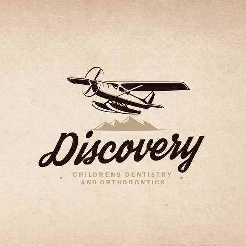 Vintage seaplane illustration logo for "Discovery Childrens Dentristry And Orthodontics"