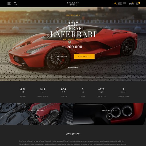 Dark themed car sales website car ad page.