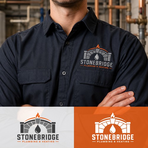 Industrial plumbing & heating logo with architectural elements