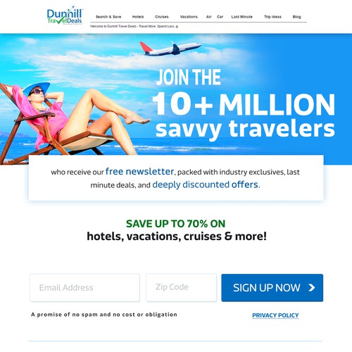 Web design for Dunhill Travel Deals