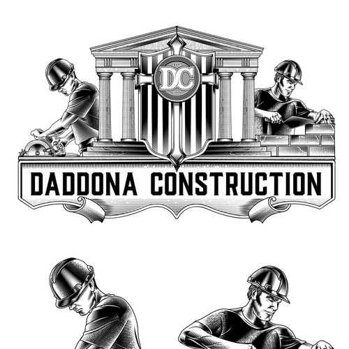 Large Illustrated Classic Style Construction Co. Logo