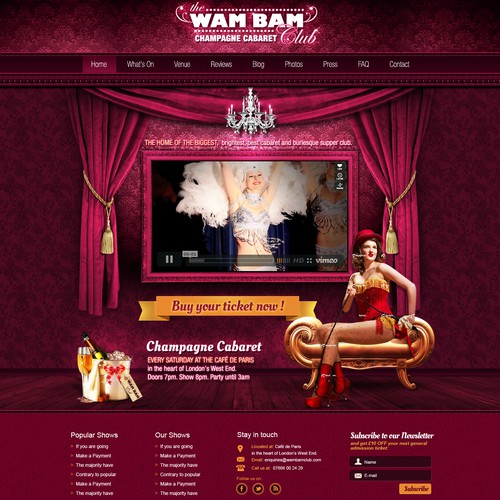 Luxury website design for The Wam Bam Club (cabaret show)