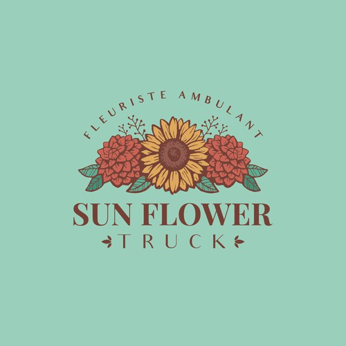 Handmade Vintage logo for a itinerant florist - Sun Flower Truck