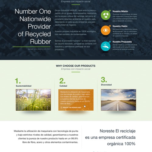 Homepage concept for a sustainability company recycling tires