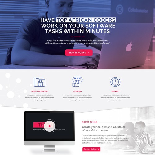 Landing page for software company