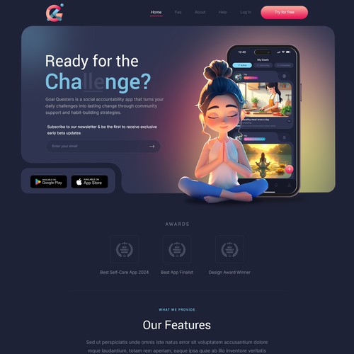 Landing page for mobile app