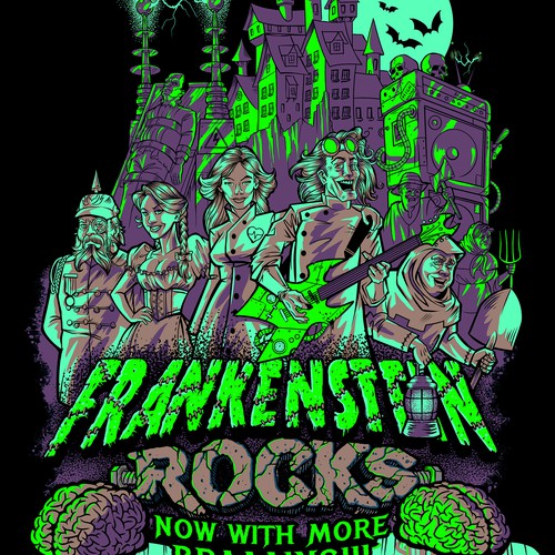 Frankenstein Rocks tee-shirt design. 