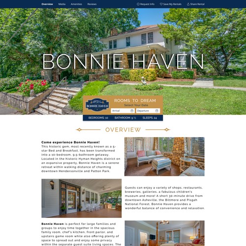 Web page design of historic home and a luxury Short Term Rental catering to large parties