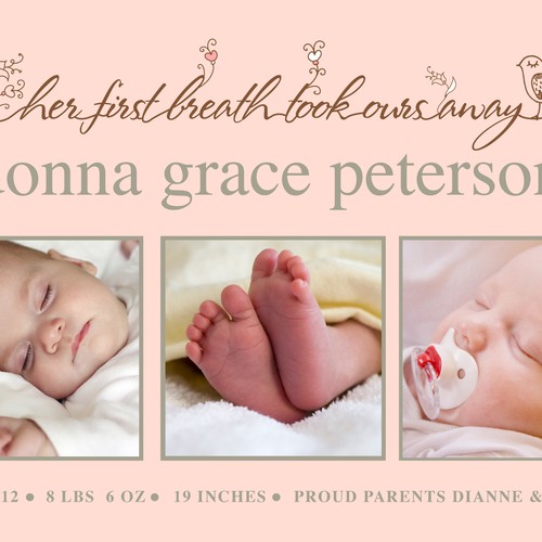 Picaboo 5" x 7" Flat Baby Girl Birth Announcements (will award up to 35 designs!)