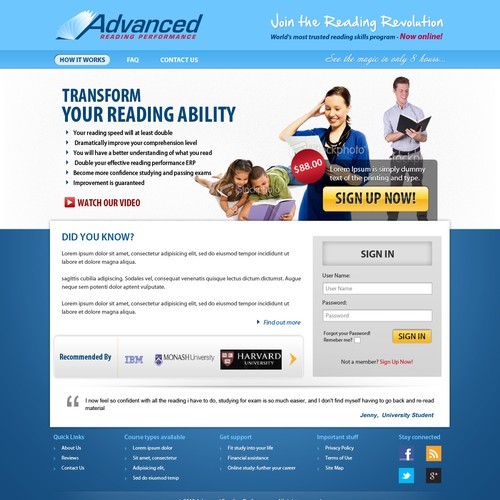 New website design wanted for Advanced Reading Performance
