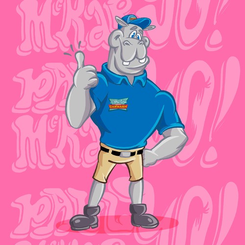 Hippo Mascot for Express Car WashCustom Retro Mascot Illustration | Shirt print design | Fun illustration | Retro illustration | Old cartoons