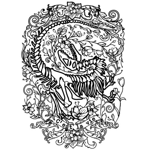 Velociraptor tattoo with flowers