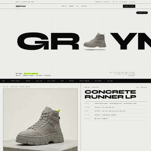 GRYM — limited streetwear drop homepage
