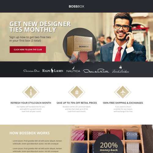 Help create a landing page for a men's tie club.