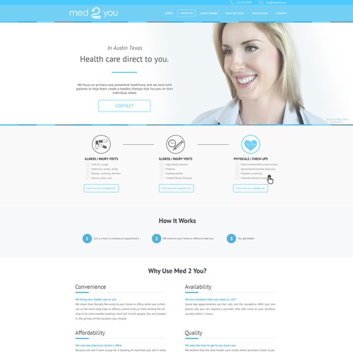 Landing page for medical care.