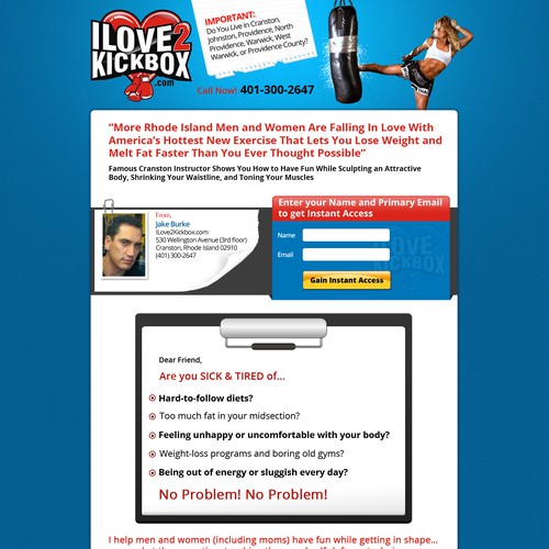 Kickboxing Landing Page that's focus is on CONVERSION, CONVERSION, CONVERSION