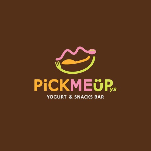 create a fun and modern logo for 'PICK ME UP' cafe
