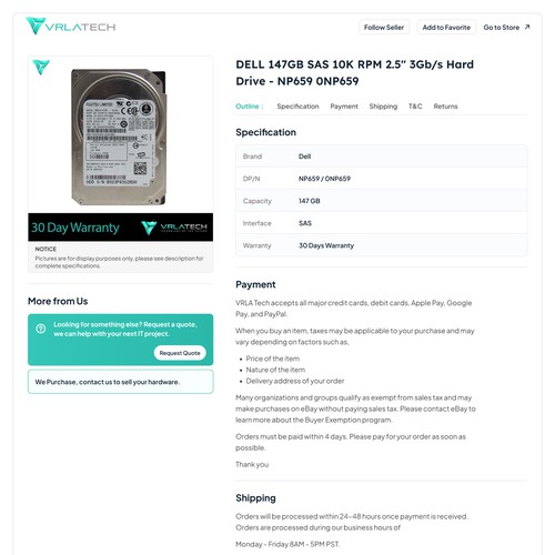 VRLA Tech Product Detail Page