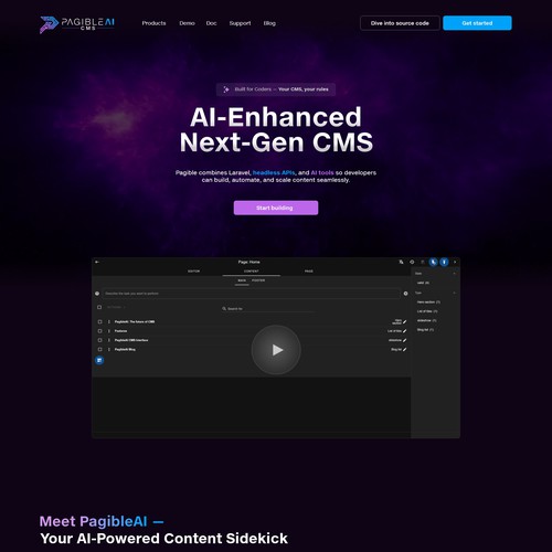 Landing page for a new AI-powered CMS