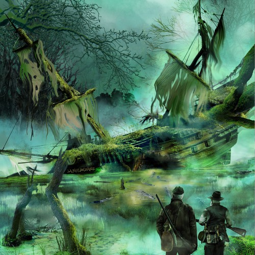 two trappers in swampy waters