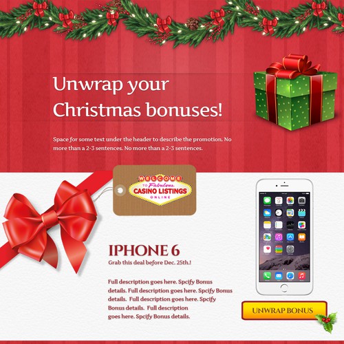 Create a Christmas landing page for Casino gifts and bonuses
