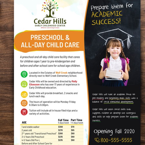 Letter size Flyer for a all day child care school (pre-school)