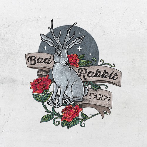 Traditional Tattoo inspired logo for Bad Rabbit Farm