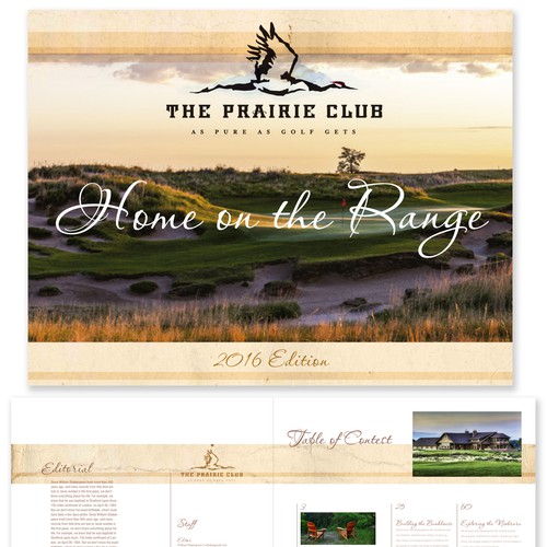 Design a rustic-cool magazine cover/sample pages for one of America's top golf resorts