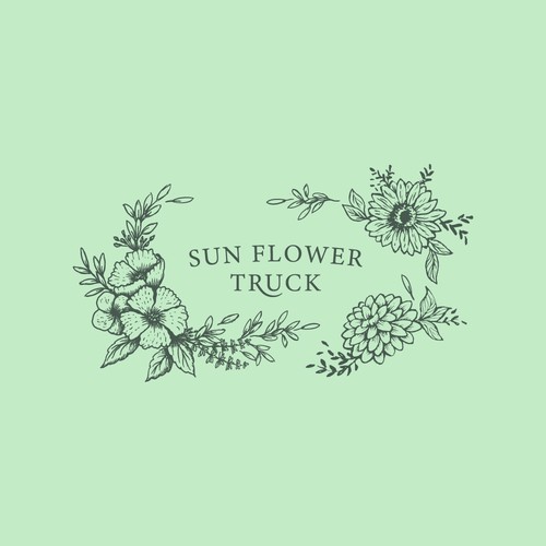 Pen-Ink Illustrated Sun Flower Truck 