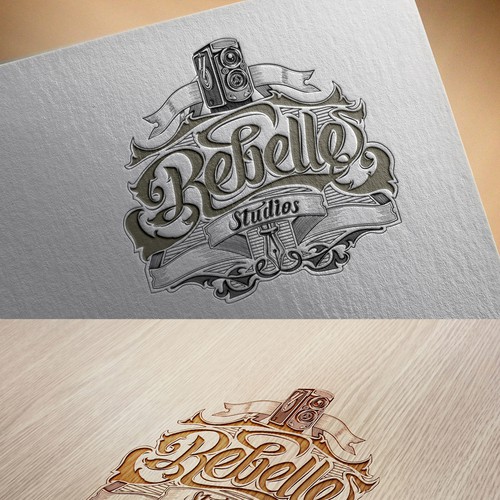 Vintage, hand-drawn illustration with hand-lettering for Rebelle logo