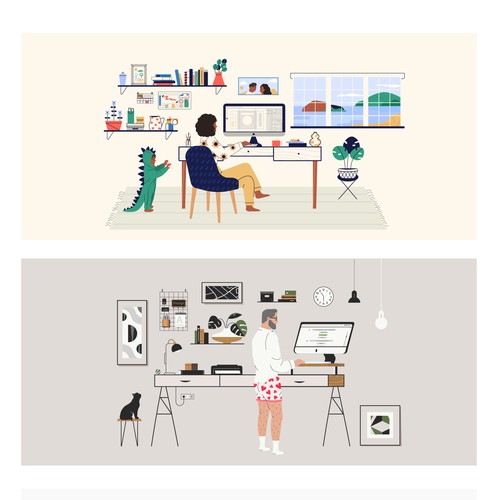  Illustrations representing the different workspaces of the designers within the 99designs community