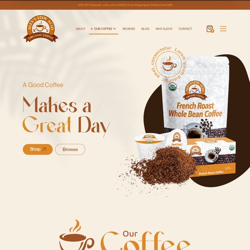Low Acid Coffee Website Mockup Design