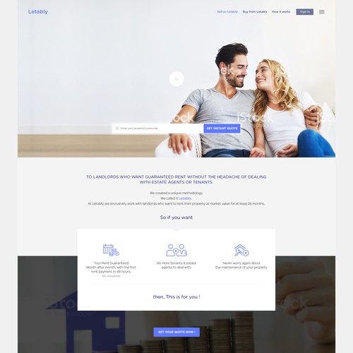 Homepage design for instant property rental for landlords