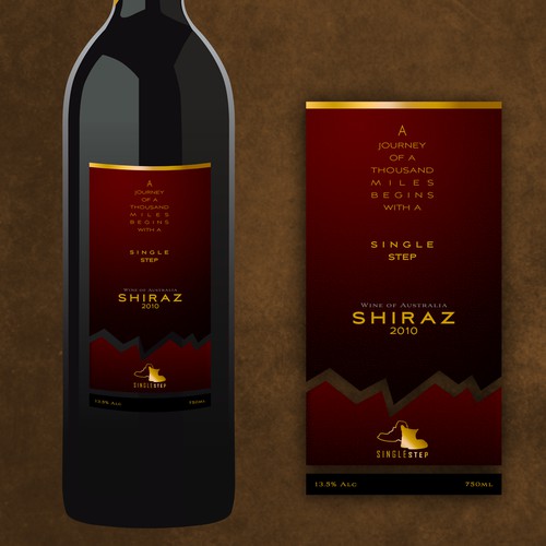 "Single Step" wine label - get your boots on & join us! Every great journey starts with a single step. 