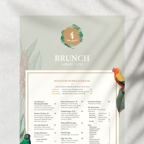 Tropical Menu Design for High End Eatery