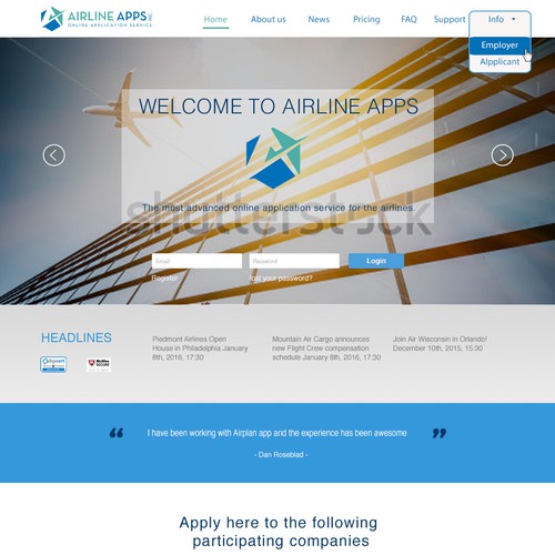 Airline Apps web page