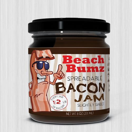 Fun and funky label for bacon jam.
