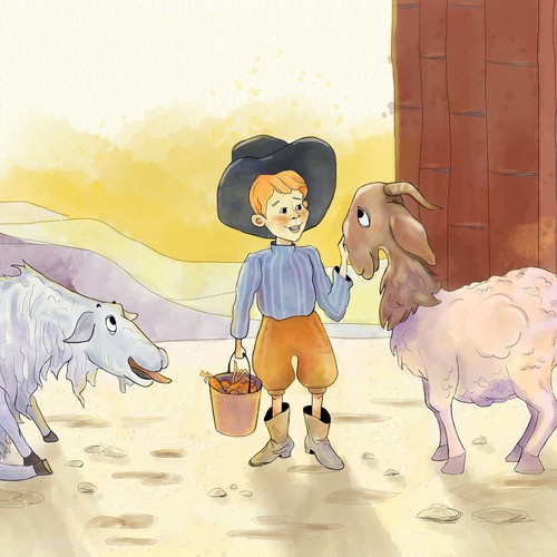 Illustration for a fairy tale about a little farmer