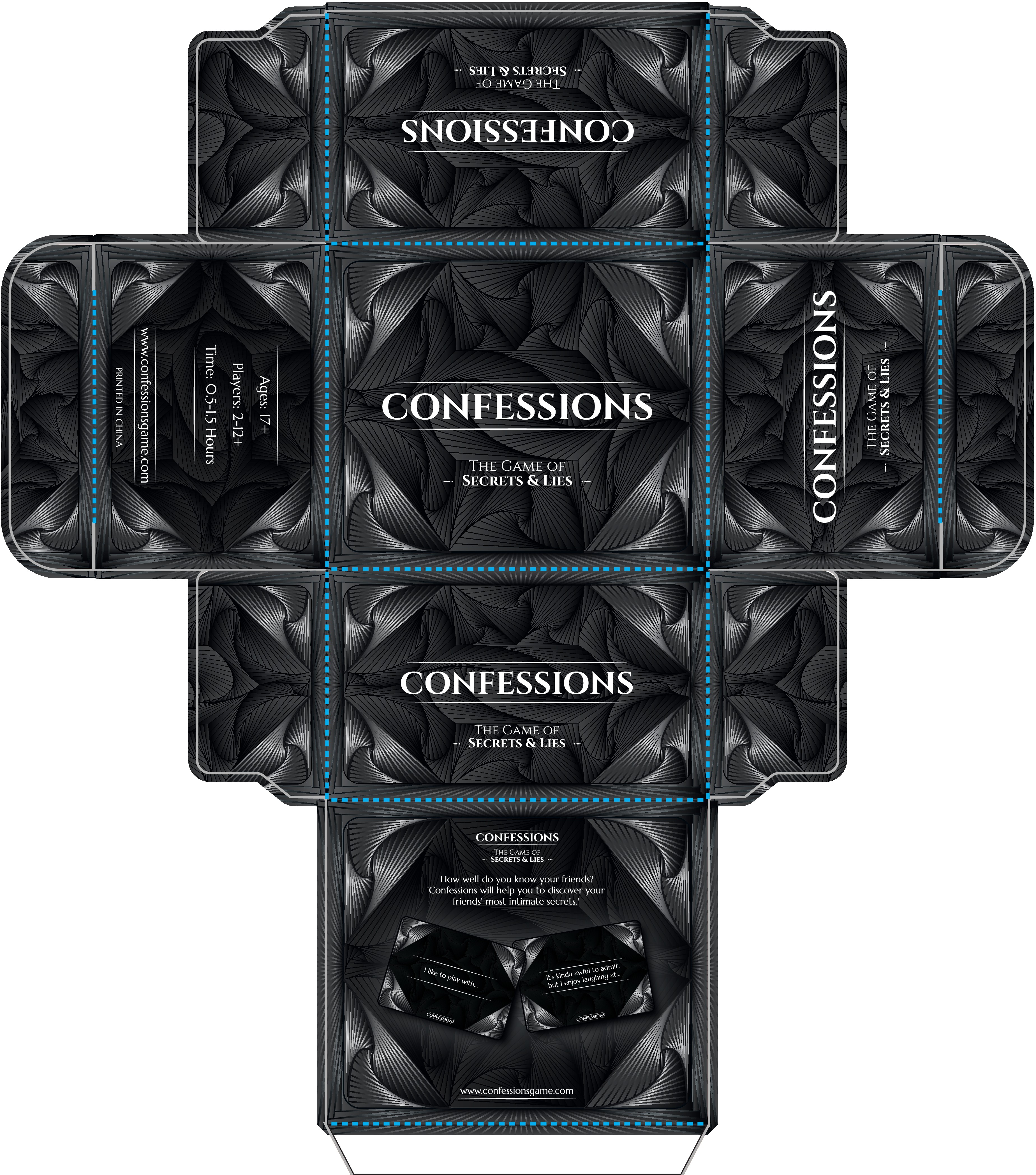 Create a vibrant, eye-catching design for Confessions card game