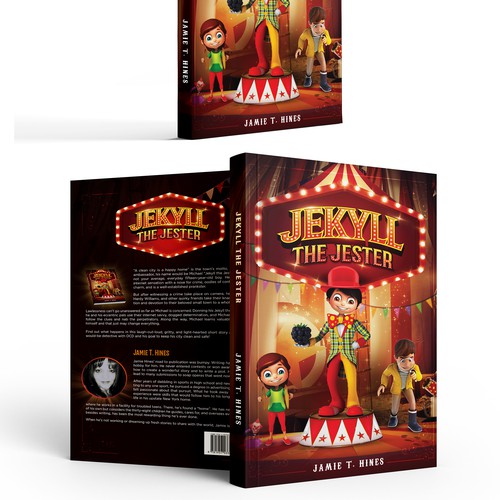 Author need a colorful cartoonish book cover for a humorous detective - adventure teen story involving the circus.