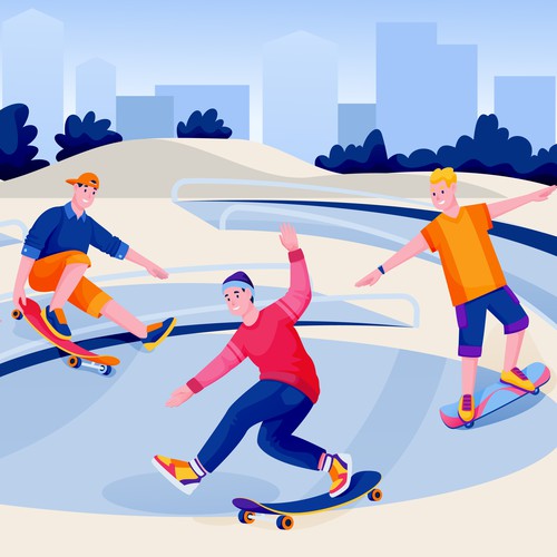 Illustration of skateboarders