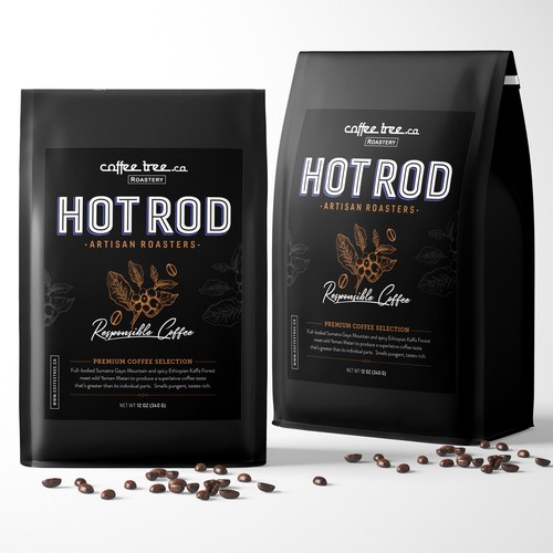 Coffee Tree.co HOT ROD Artisan Roasters Label Packaging