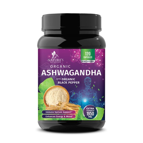 Natural Ashwagandha Capsules Label Design for Nature's Nutrition